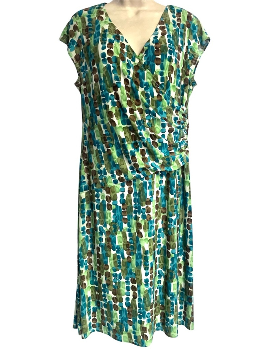 Jones Studio Dress Teal Blue Green Dotted Sz 16